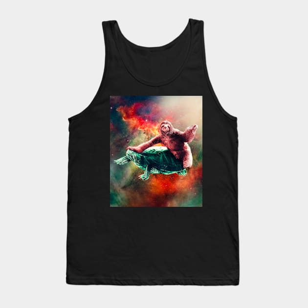 Funny Space Sloth Riding On Turtle Tank Top by Random Galaxy